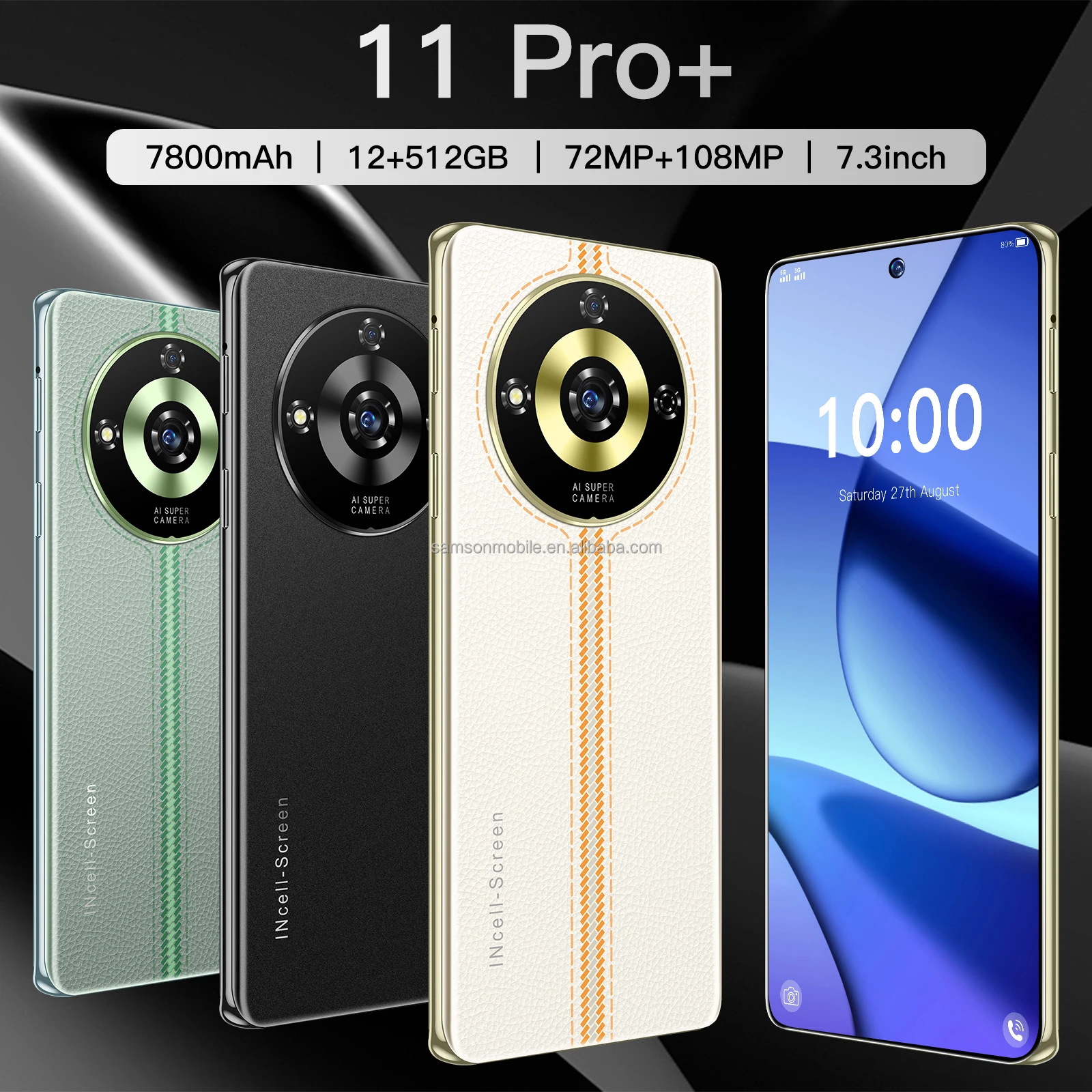 New design Cross-Border 11 Pro+ Android 8-Core 12+512G Mobile Phone 7.3 Inch 108MP HD Large Screen  5G smartphone