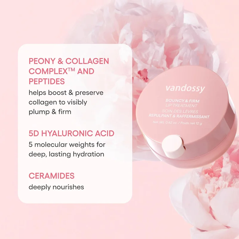 Private Label Bouncy Firm Lip Treatment 4G Cream Waterproof Peony Collagen Complex 5D Hyaluronic Acid Ceramide Capsules Hydrated