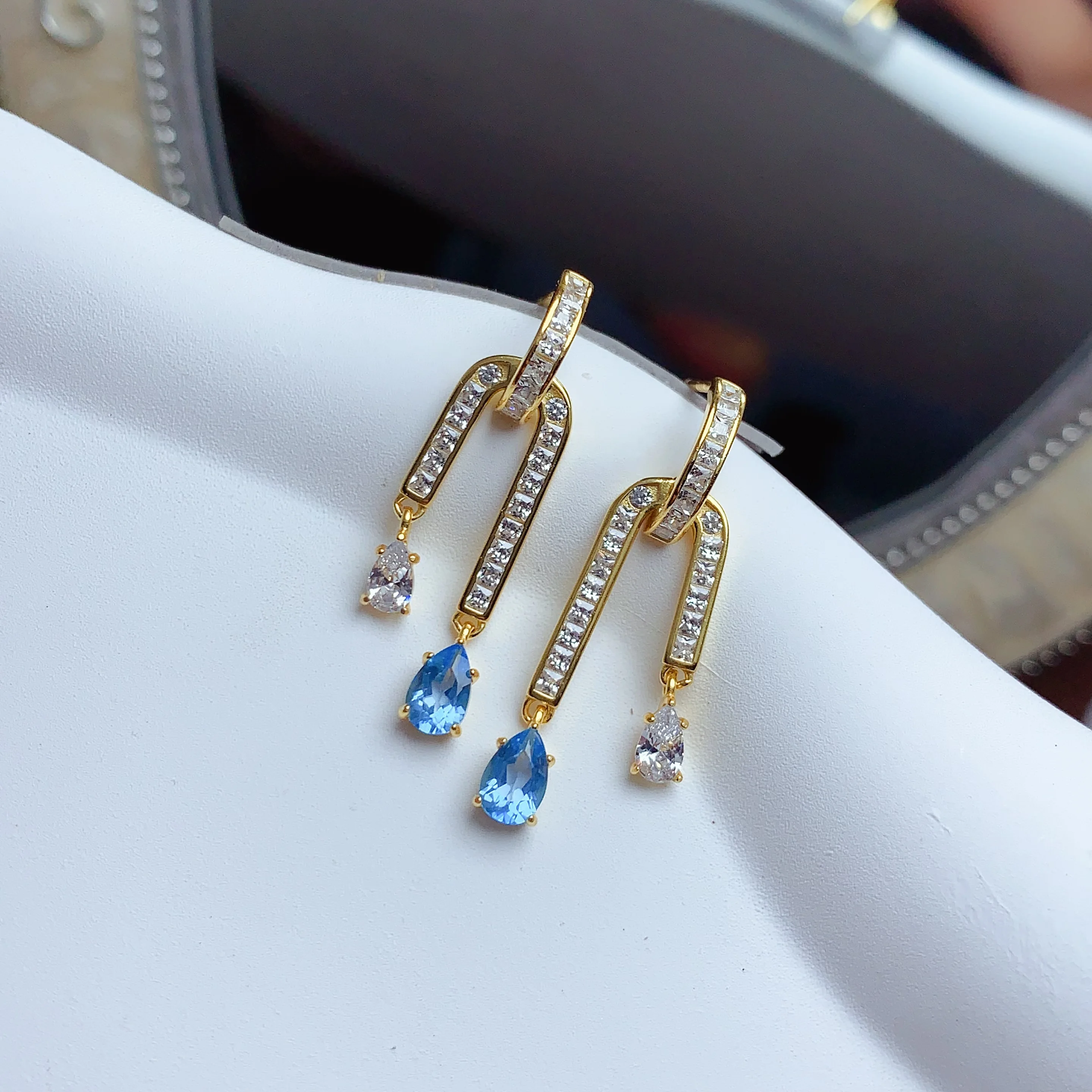 Low MOQ Feather Butterfly 925 Silver Natural Topaz Drop Designs Display Stand Jewelry For Women