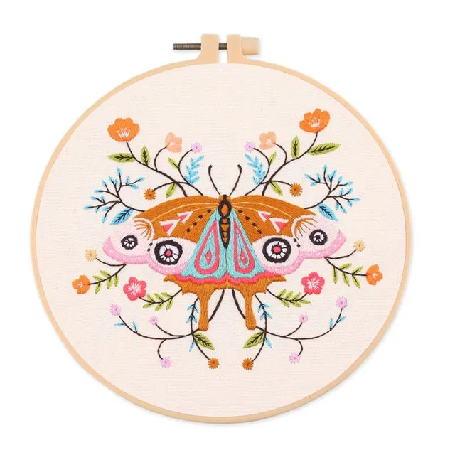 DIY Butterfly fox Pattern Embroidery Set Needlework Tools Printed Beginner Embroidery Round Cross Stitch Kit Sewing Craft Kit