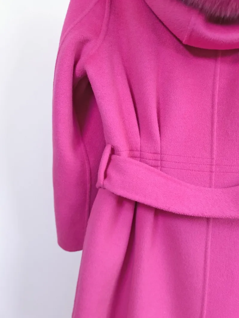 Winter Fur Minimum Order Customized Quantity Solid Cashmere Wool Fox Fur Coat For Women