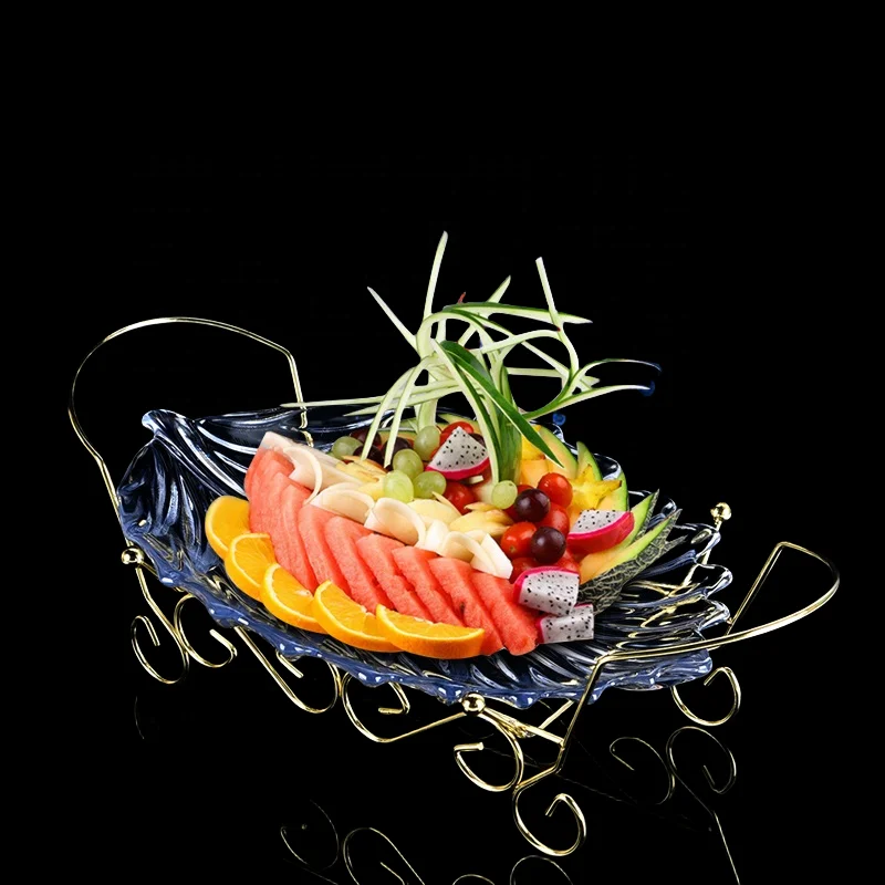 Creative feather shaped fruit tray holder multi color clear plastic salad plates nightclub snack food plastic plate bar
