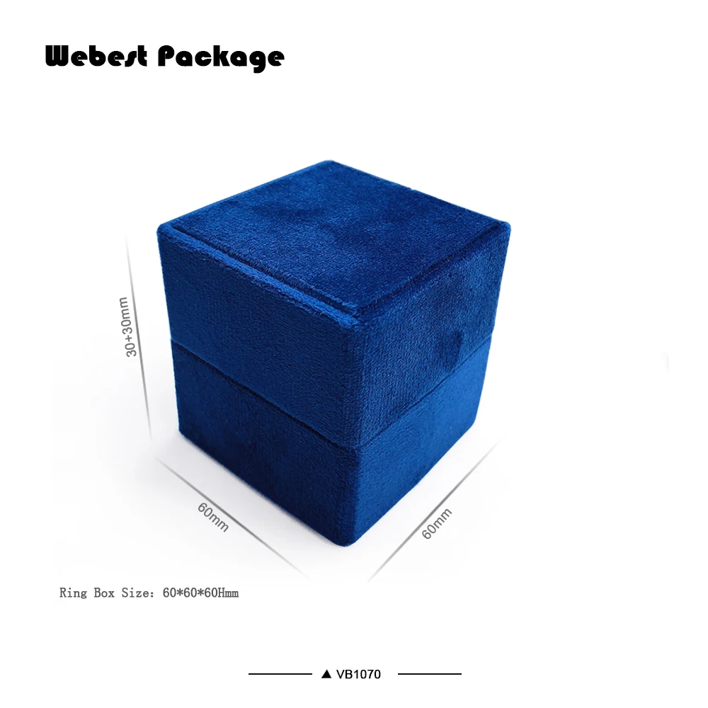Webest new style navy blue flocked wedding square soft jewelry velvet ring box