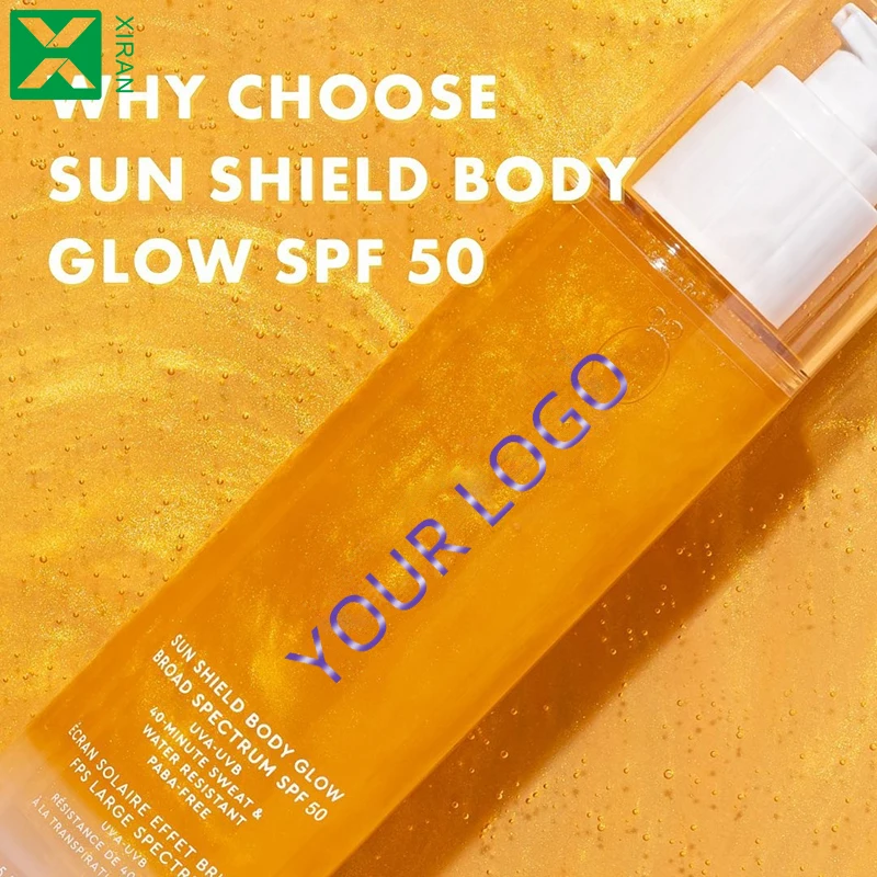 Private Label Liquid Waterproof Face Body Glow Oil with SPF 50 Broad Spectrum Sunscreen