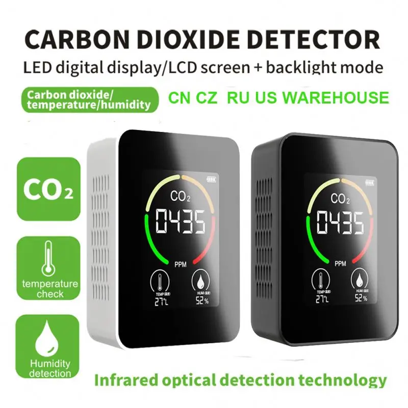 YSW Portable Carbon Dioxide CO2 Detector Indoor Outdoor Gas Concentration Air Tester Air Quality Analyzer CO2 Meter Monitor