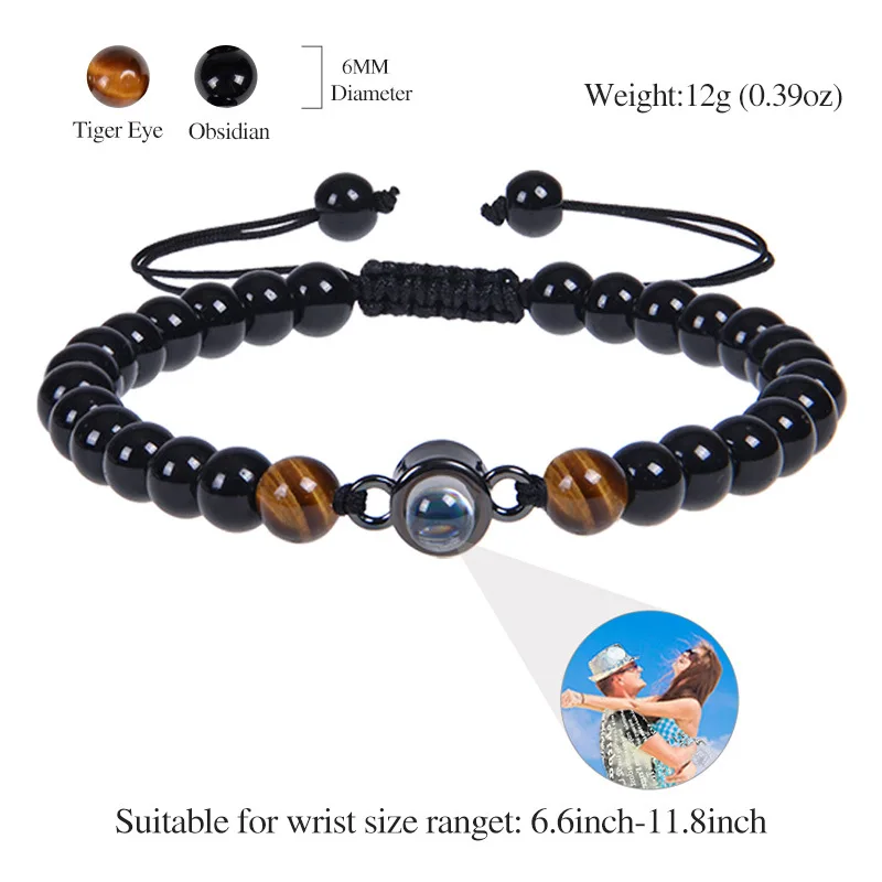 Wholesale Custom 6mm Natural Stone Loose Beads Photo Projection Bracelet for Girl and Boy