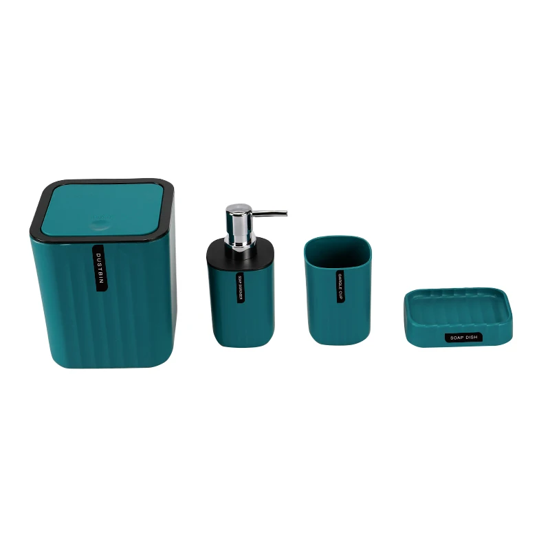 Factory Wholesale Bathroom Accessory Set Desktop Waste Bin Included 4 Piece Plastic Bathroom Accessories Set