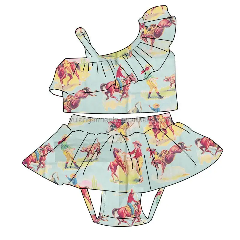 Wholesale Print Baby T Shirt Dress Fashion Girls Dresses with Black Fringe 0-16 Years Old Kids Dress