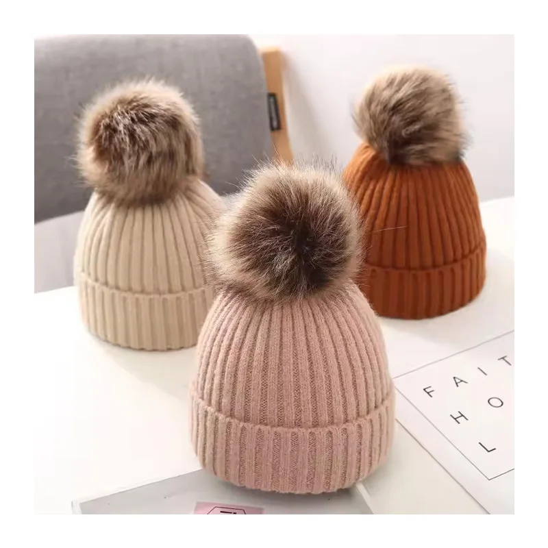 Autumn children girl Knit cute Hat Fashion kid boy Knitted accessories Winter baby Warm Wool plush Hats