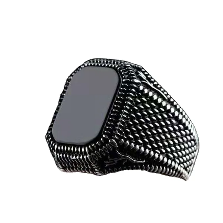 A182 Retro Handmade Turkish Ring For Men Vintage Black Zircon Rings Punk 2023Trendy Jewelry
