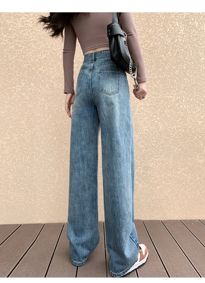 High Waist Jeans Fashion Women Clothing Blue Black Straight Leg Denim Pants Trousers Mom Jean Baggy Trousers Tall
