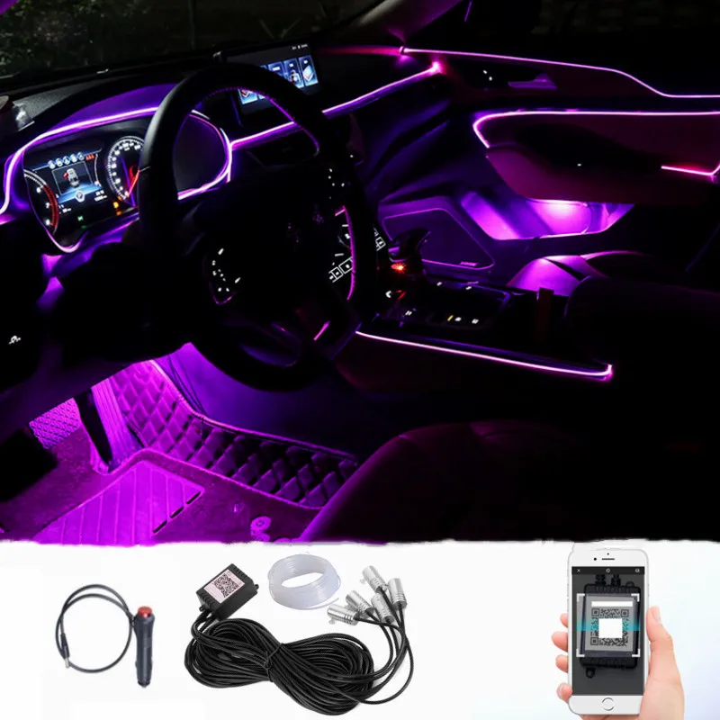 Factory wholesale APP Remote control 64 lighting led strip RGB car decoration light optic fiber kit car atmosphere light