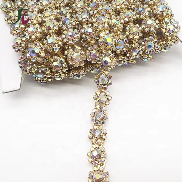 Crystal AB Glass Rhinestones Chain Trim Flowers Crystal Applique Strass Banding For DIY Jewelry Shoes Crafts