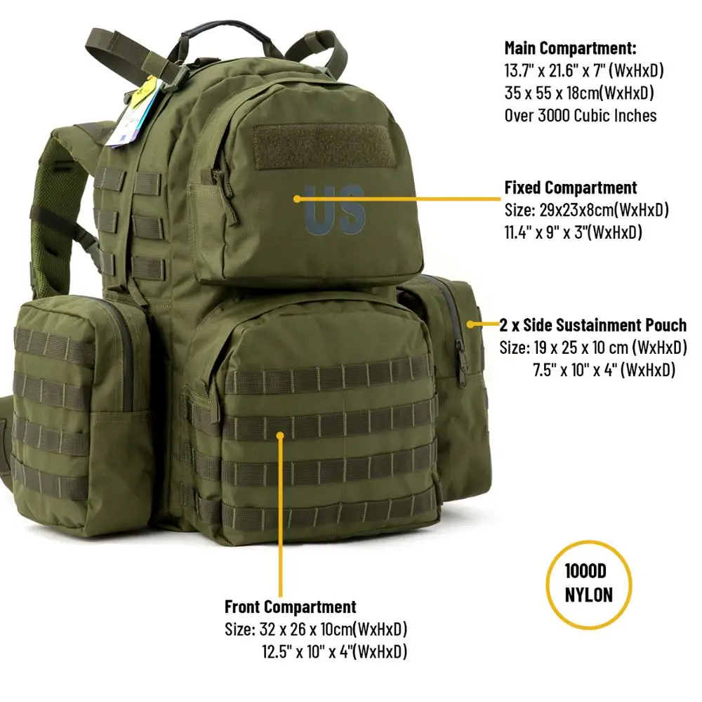 Military US Surplus Molle II Medium Rucksack with 2X Sustainment Pouch,Army Tactical Backpack YKK Zipper and UTX