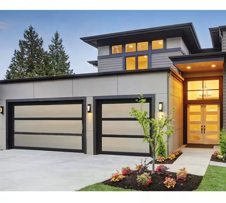 9x8 Modern Automatic Sectional Black Glass garage door Hot Sell Aluminum Frame Tempered Glass Garage Door