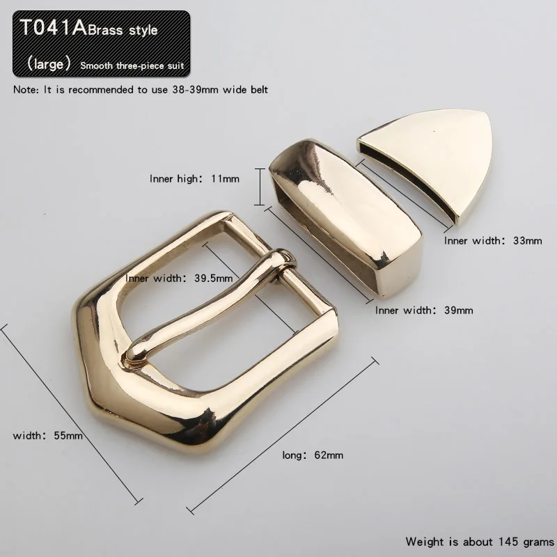 Solid copper three-piece belt buckle white copper brass tang grass pattern fashion personality retro