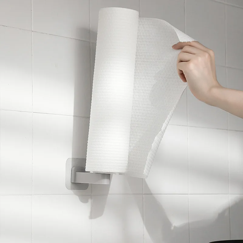Kitchen Lazy Shelf Seamless Stickers Wall Mounted Vertical Kitchen Paper Hanger Roll Paper Cling Film Storage Rack