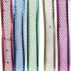 Bulk Red Metallic Flowers Wire Edge Mesh Wired Ribbon