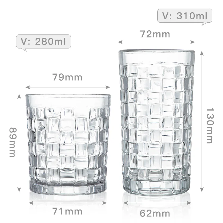 Dishwasher Safe Cocktail Clear Heavy Base Tall Plaid Beer Glasses  Bar Glass Water Wine Juice Iced Tea Glasses for drinking