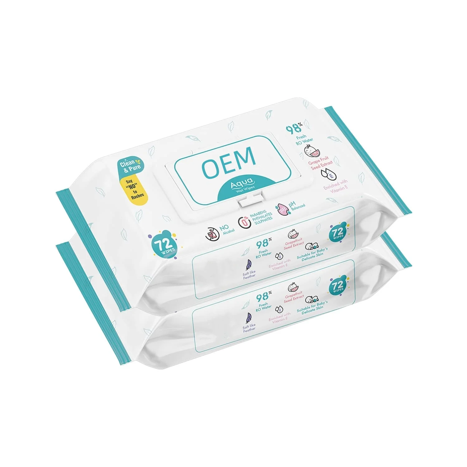 Customized Alcohol Free Baby Cleaning Wipes PH Balanced Pure Water Aqua Baby Wipes