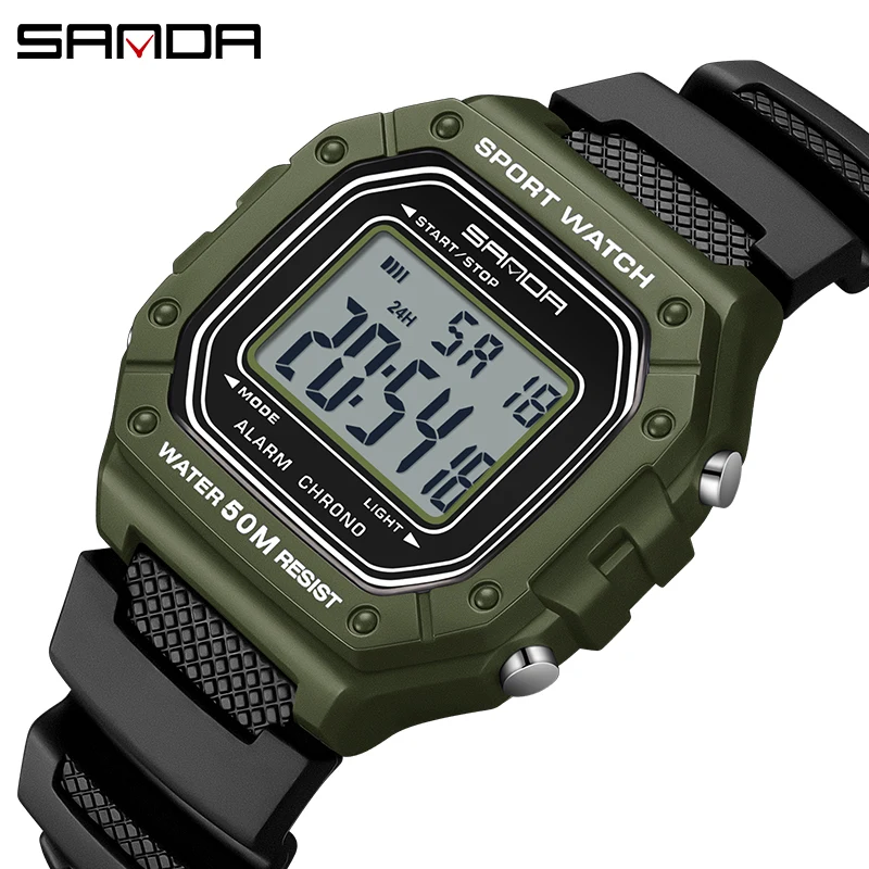 SANDA 2156 Sports Watch  Style Large Dial Silicone Countdown Display china digital watches For Mens Versatile Style