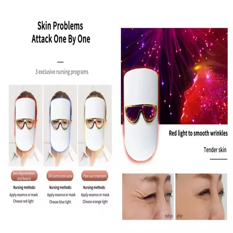 Wholesale Beauty Product 3 Colors Pdt Treatment Colorful Skin Care Photothrapie Red Light Therapy Facial Mask Home Use Mask Led