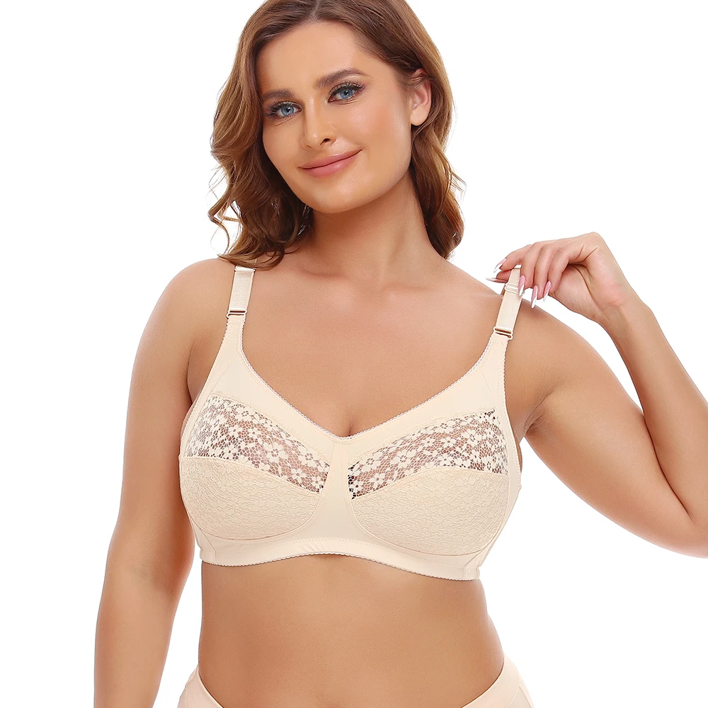 Seamless women plus size BCDE bra wireless lace stitching ultra thin cup adjustable strap bralette bras