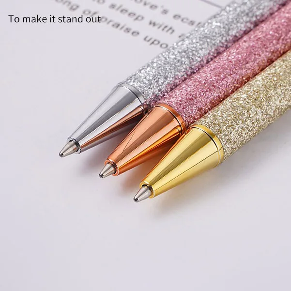 High Quality Multi-Color Bling Glitter Metal Ballpoint Pen 1.0MM Ink Pens Retractable Gift Ballpoint Pen With Custom Laser LOGO