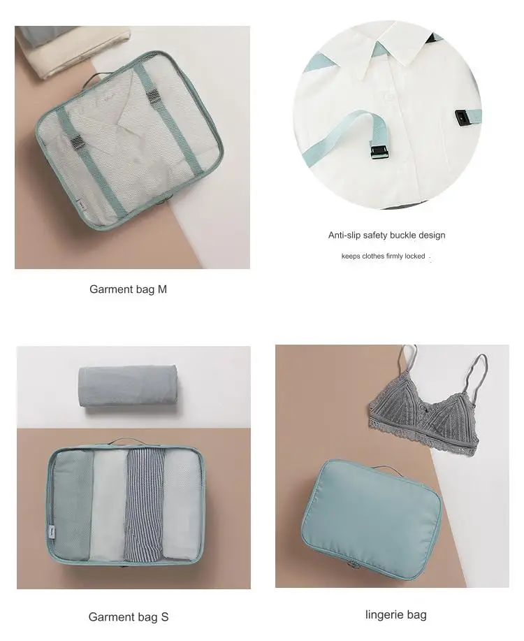 Lightweight Foldable Suitcase Organizer with Zipper Closure Fashionable Luggage Storage Bag Set Travel Packing Cubes 8pcs
