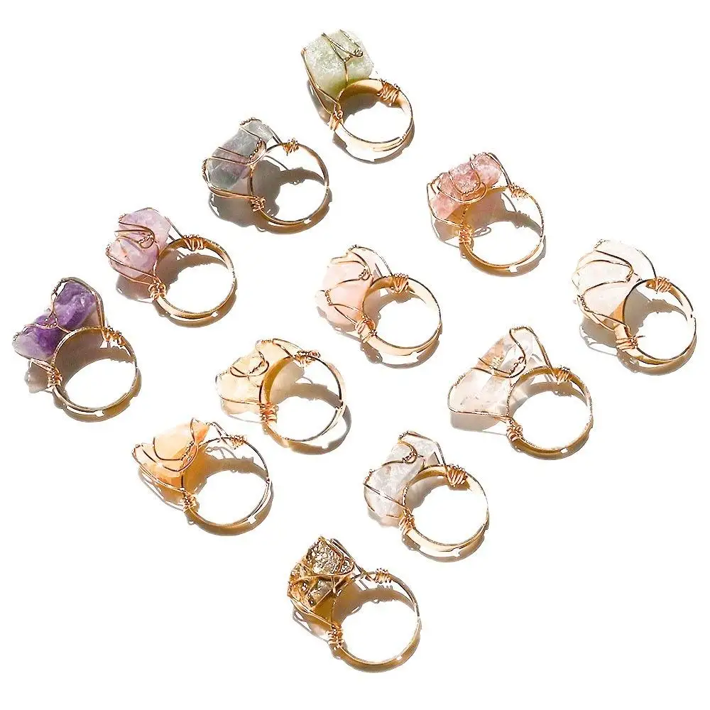Wholesale Natural Crystal Stone Ring Adjustable Claw Setting Gemstone Rings Natural Rough Raw Crystal Rings Natural Stone