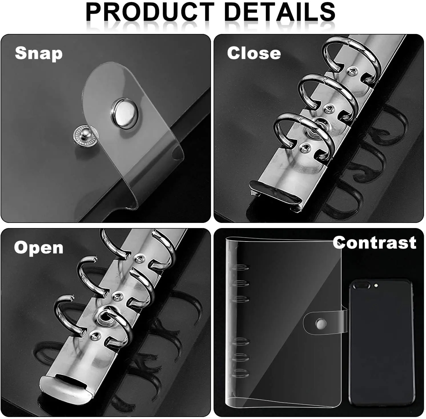 Hot Selling Transparent Soft PVC Ring Binder Loose Leaf  Binder Cover Notebook Cover With Snap Button Closure