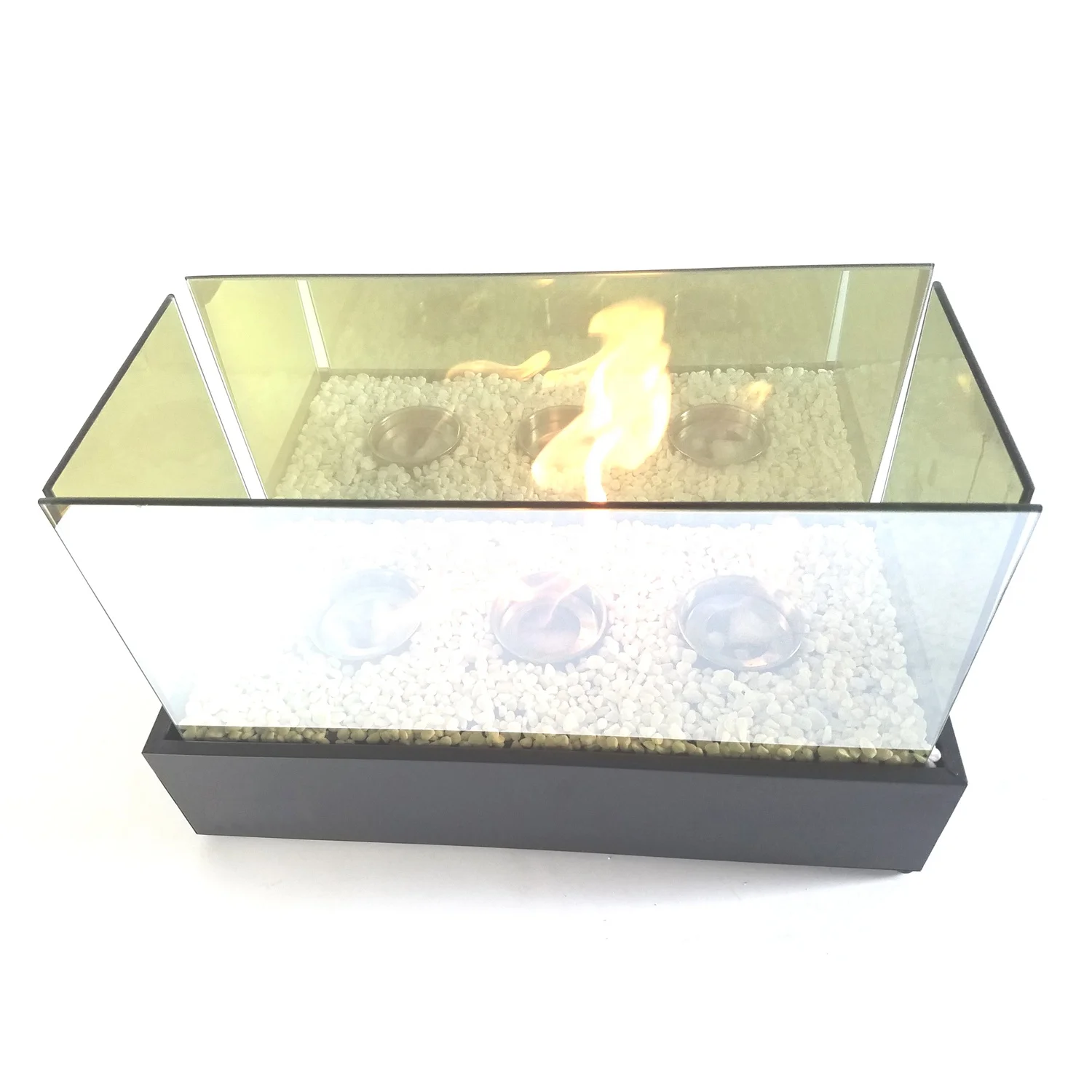 Декоративная прямоугольная коробка из стекла и листового металла, камин с биоэтанолом