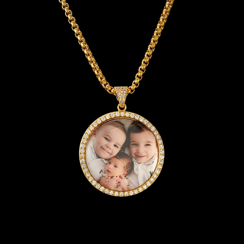 Custom Photo Initial Disc Zircon Necklace Trendy Necklace 2021 Stainless Steel Necklace Woman