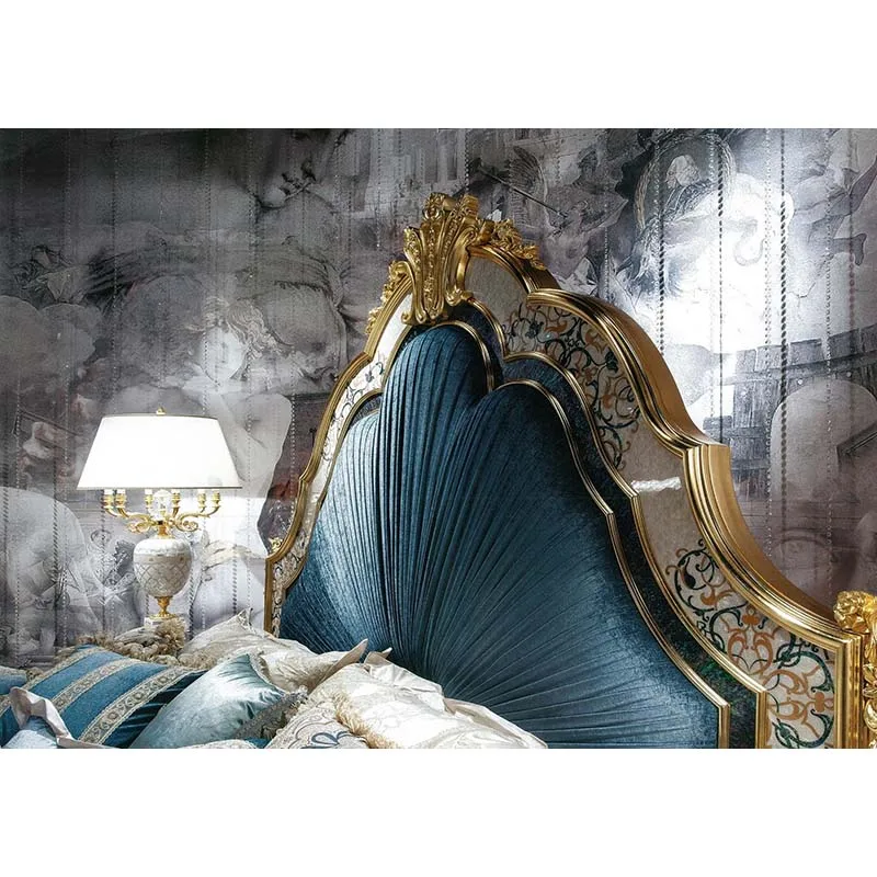  2021 Mid century Italia french palace furniture high end bedroom set main room fabric back king size
