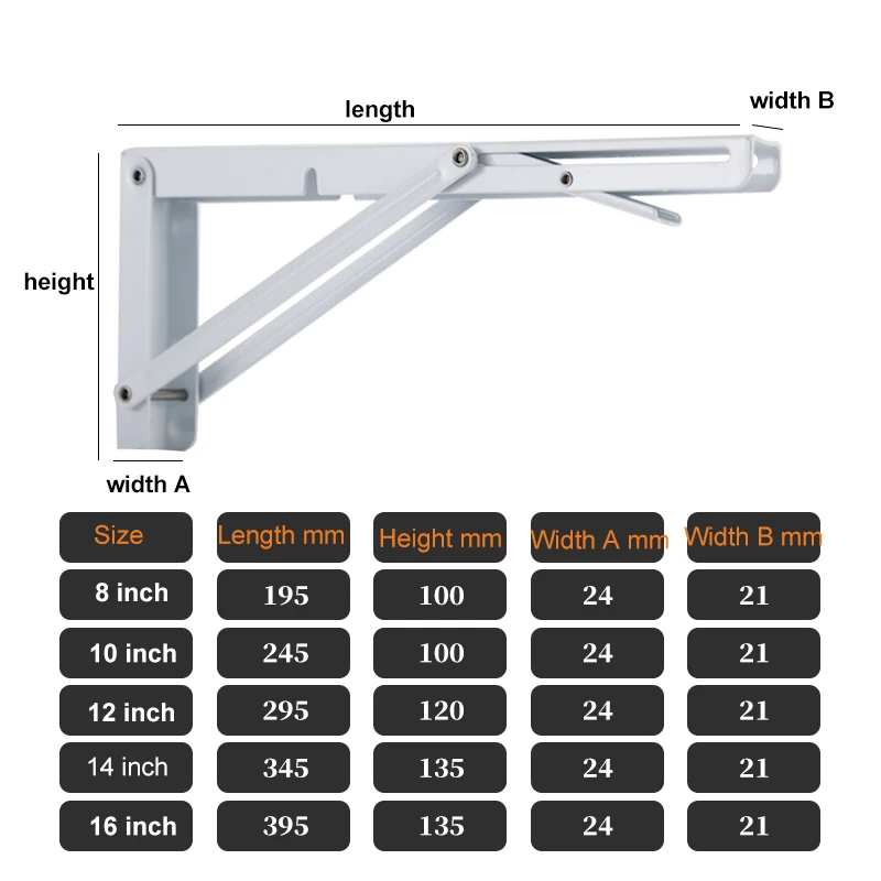 Oem 16 Inch L Shape Stainless Steel Metal Adjustable Wall Mount Heavy Duty Folding Shelf Brackets