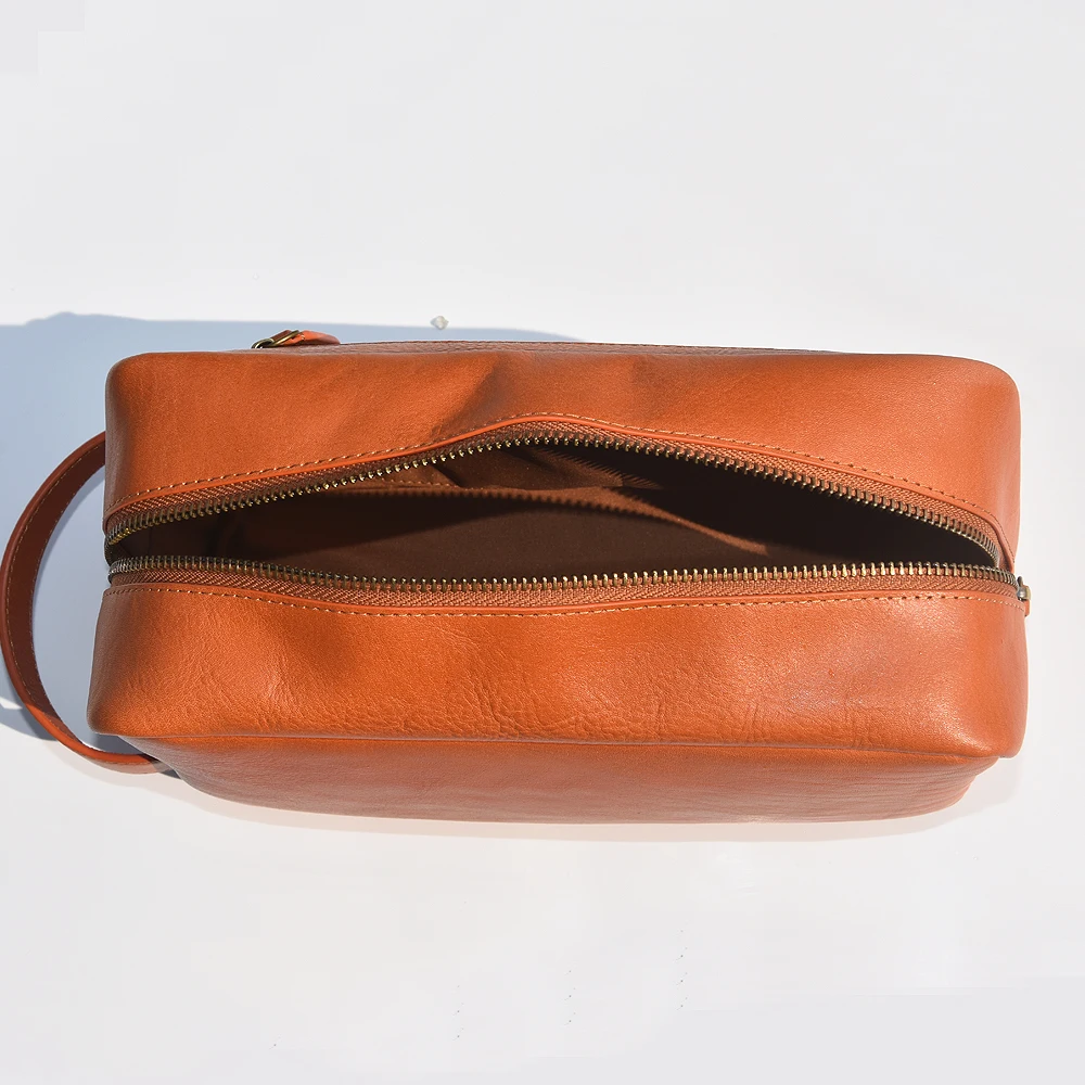 Travel storage organizer custom luxury genuine leather women makeup cosmetic bag