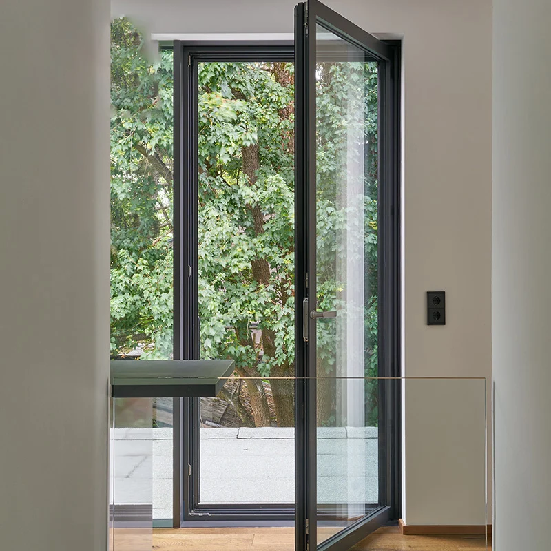 Single Double Glass Aluminum Frame Swing Door Modern Casement Aluminum Doors And Windows Design