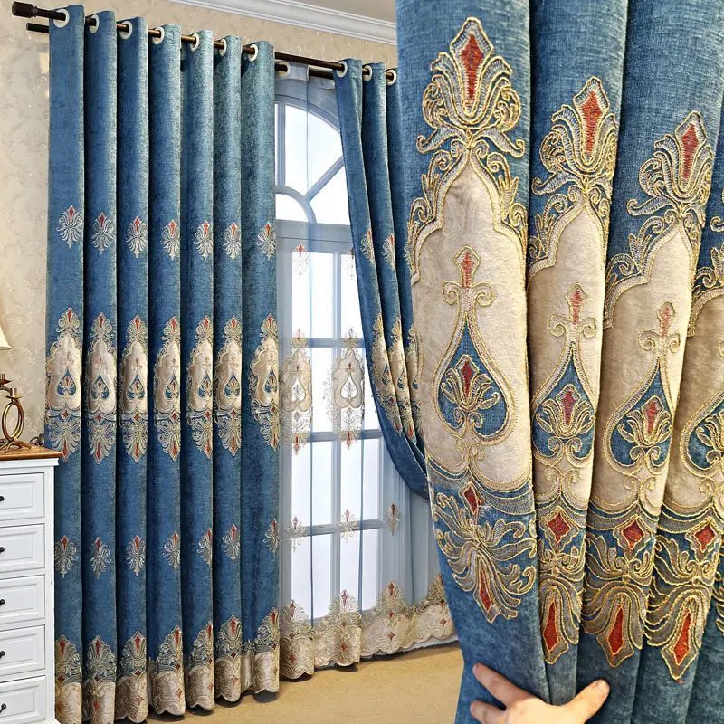 Custom Ready Made Cortinas De Dormitorio Luxury European Chenille Living Room Blackout Curtain
