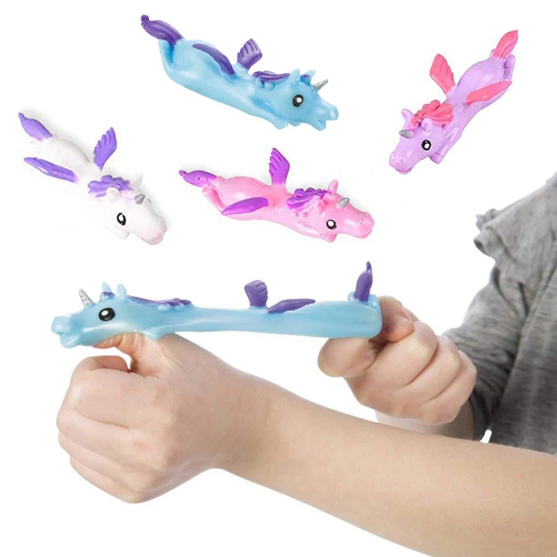 Unicorn Stretch Slingshot Catapult Finger flying Toys Ejection Toys Kids TPR Animal Shooting Toys