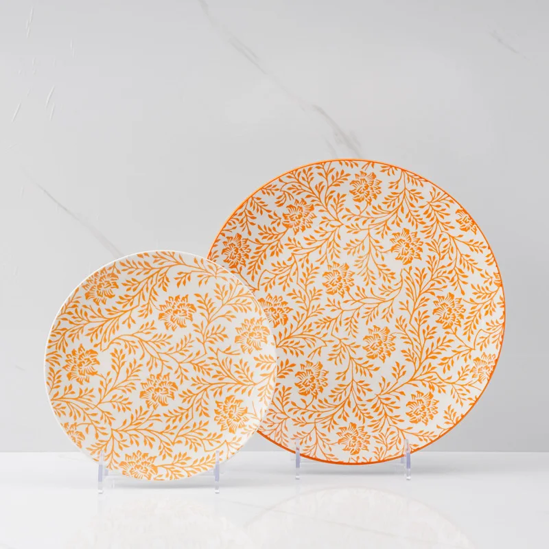 Hot sale wholesale porcelain decal tableware set moon disk fruit plate rice bowl set Japanese style ceramic print tableware set