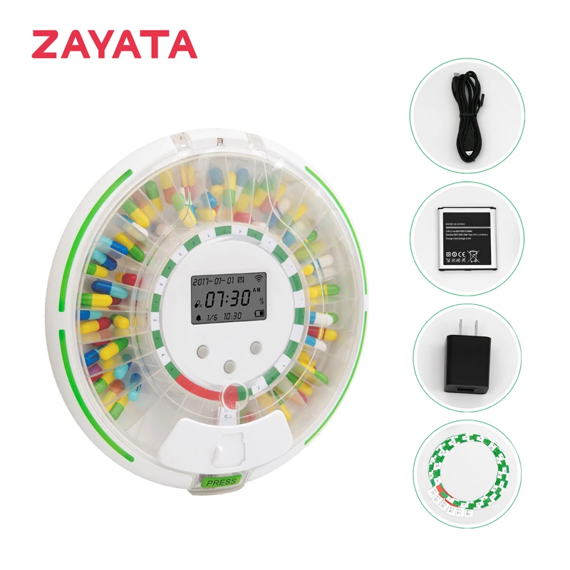 Plastic slide pill dispenser with voice alarm 28 compartment for elderly