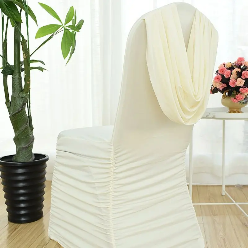 Wedding Swag Back Elegant White Back Ruffled Spandex Chair Cover Fancy Pleated Chair Cover cubierta de silla boda blanco