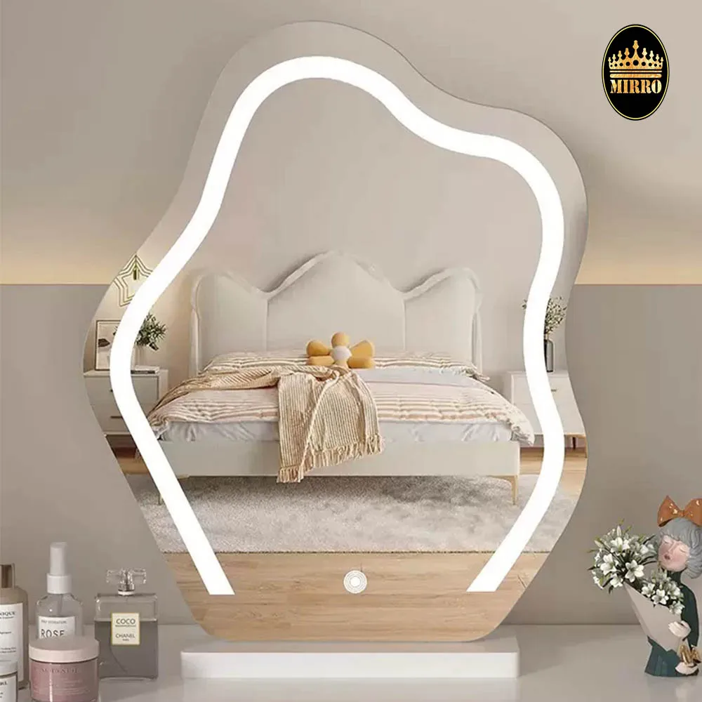 Custom modern home wall room decor luxury irregular frameless unbreakable pocket led mirror full length large table mirror