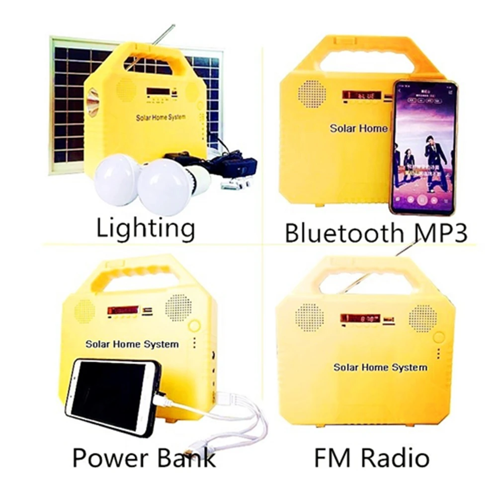Rechargeable FM radio blue tooth speaker solar energy panel home kit solar lighting system