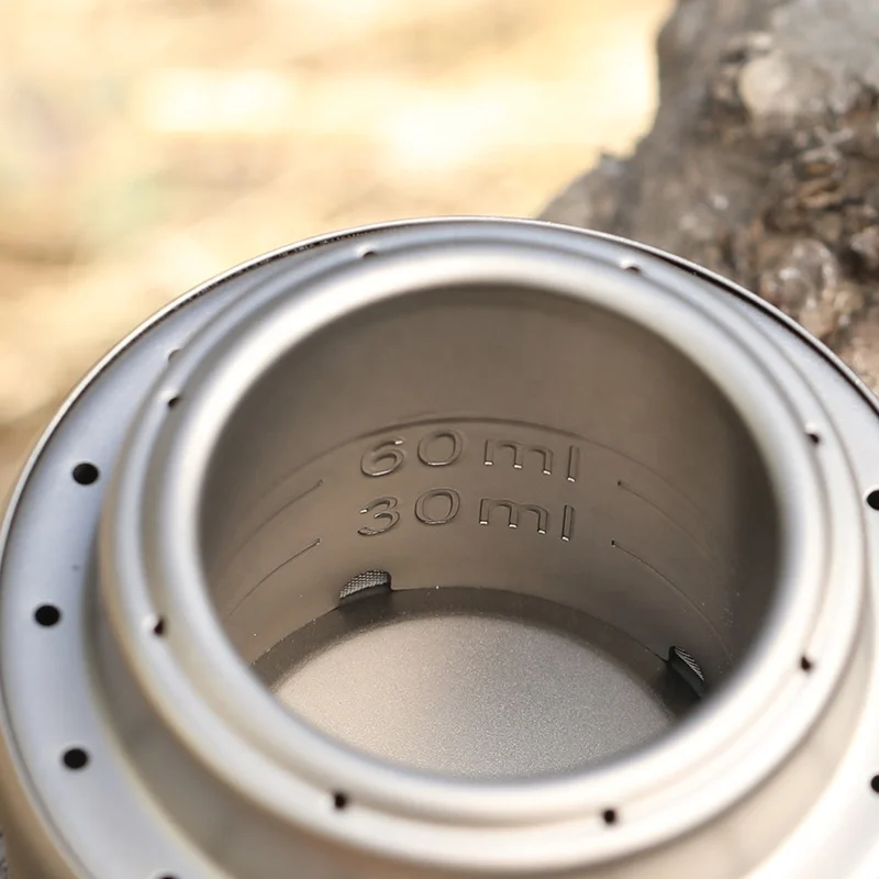 Herui Mini Outdoor Camping Alcohol Stove for Backpacking Lightweight Brass Spirit Burner with Titanium Stand