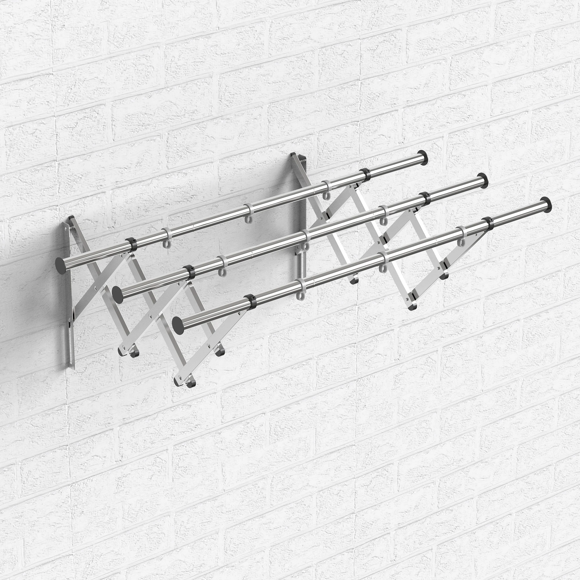 3 Tier Balcony Wall Mounted Laundry Dryer Rack Push-pull Folding Stainless Steel Cloth Drying Hanger For Bathroom