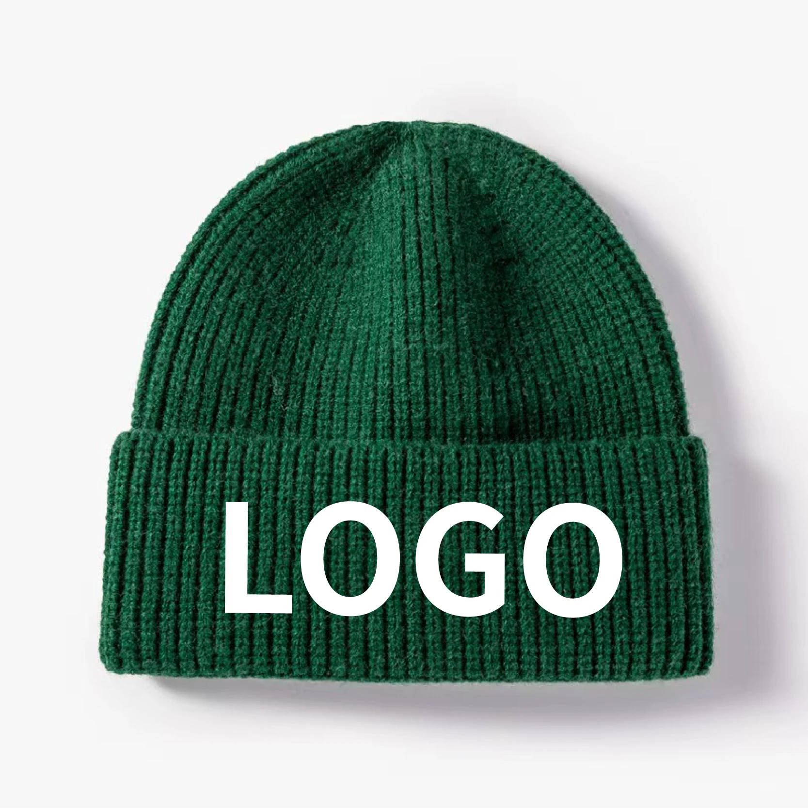 Gorro de Lana Custom Embroidery Logo Merino Wool Rib Knit Unisex Cuff Toque Cap Beanie Hat