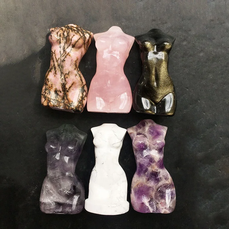 Wholesale Hot Rose Quartz Folk Crafts Woman Body Crystal Healings Stones Female Model For Home Decoration