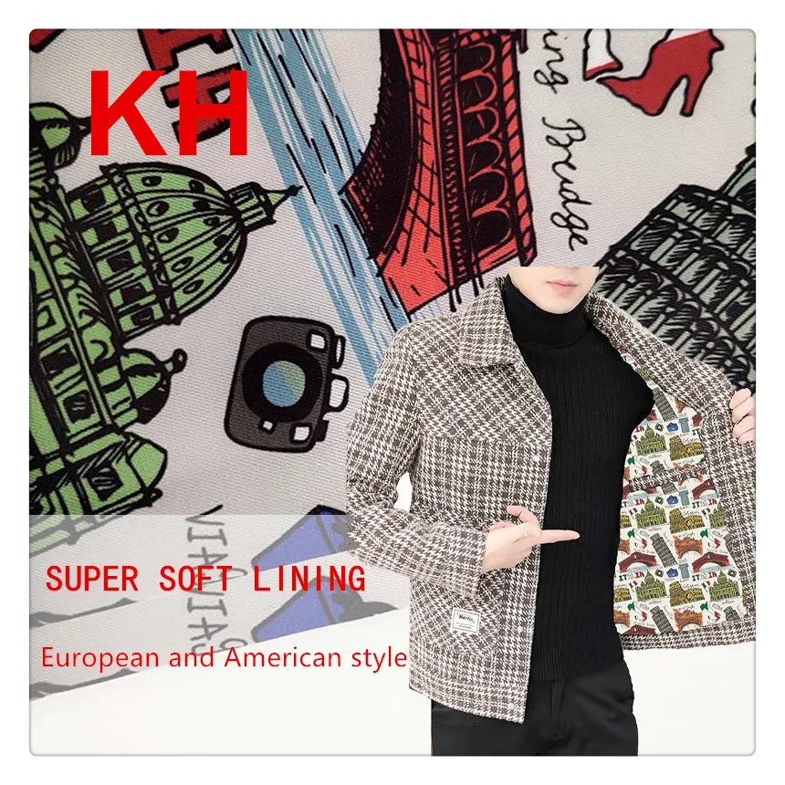High Quality 100%viscose Printed Fabric Breathable Anti Static Lining Suit Jacket  Custom Design
