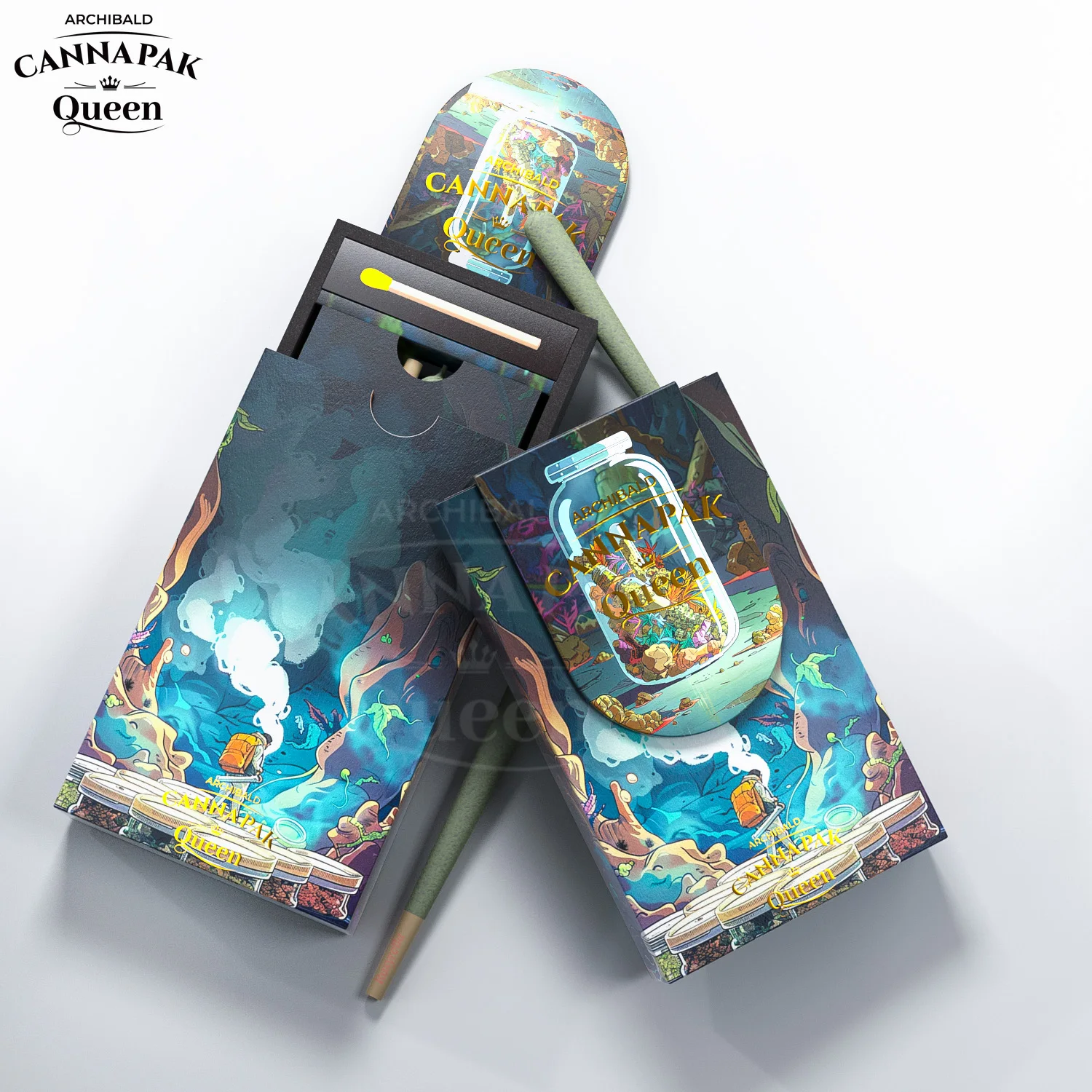 Archibald Exported Good Quality Tobacco Box Child Resistant Magnetic Flip Drawer Pre Roll Pack Box With Matchbox